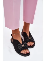 Dámské Sandály S Mašlí Na Plochém Podpatku model 21696702 Černé - S.Barski