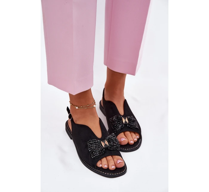 Dámské Sandály S Mašlí Na Plochém Podpatku model 21696702 Černé - S.Barski