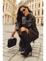 Dámské kozačky na jehlovém podpatku s třásněmi černé model 21709824 - Boto