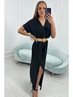 Dlouhé šaty s ozdobným páskem 6012F černé - Kesi Dlouhé šaty s ozdobným páskem 6012F černé - Kesi