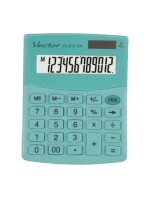 ŠKOLNÍ KANCELÁŘSKÁ KALKULÁTORKA VECTOR, KAV VC-812 GN zelená, mentolová, bateriové / solární napájení, SOLÁRNÍ