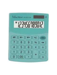 ŠKOLNÍ KANCELÁŘSKÁ KALKULÁTORKA VECTOR, KAV VC-812 GN zelená, mentolová, bateriové / solární napájení, SOLÁRNÍ