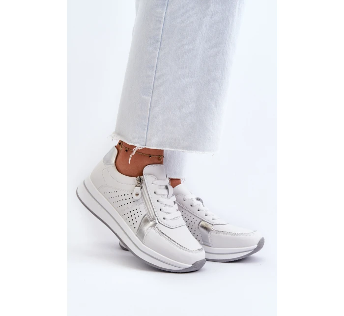 Dámské kožené tenisky na platformě bílé ligustr Dámské kožené tenisky na platformě bílé ligustr