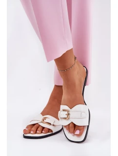 Ploché Dámské Pantofle Se Zlatou Přezkou Bílé model 21689698 - Boto