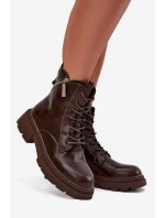 Kožené dámské pracovní kozačky s vyhříváním Big Star SS274453 hnědé
