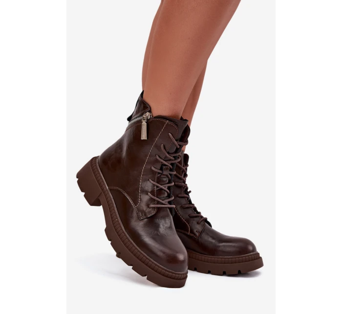 Kožené dámské pracovní kozačky s vyhříváním Big Star SS274453 hnědé