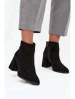 Černé kotníkové boty z přírodního semiše na jehlovém podpatku zateplené model 21712931 - Zazoo