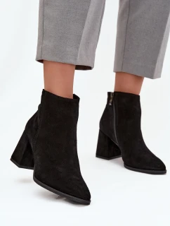 Černé kotníkové boty z přírodního semiše na jehlovém podpatku zateplené Zazoo 3128