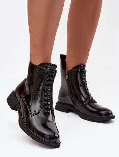 Lakované dámské kozačky z přírodní kůže D&A MR52-108 Černé