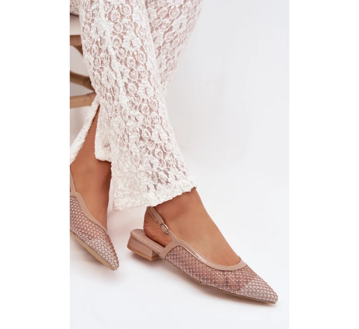 Síťované baleríny s odhaleným patou Béžové Pyvona