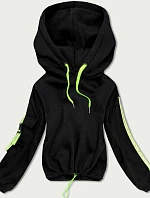 Krátká černá dámská bavlněná tepláková mikina (26031)