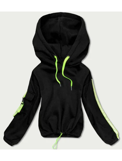 Krátká černá dámská bavlněná tepláková mikina model 17231884 - J.STYLE Krátká černá dámská bavlněná tepláková mikina model 17231884 - J.STYLE