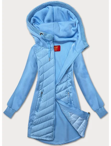 Světle modrá dlouhá dámská mikina s kapucí model 21290347 - LHD