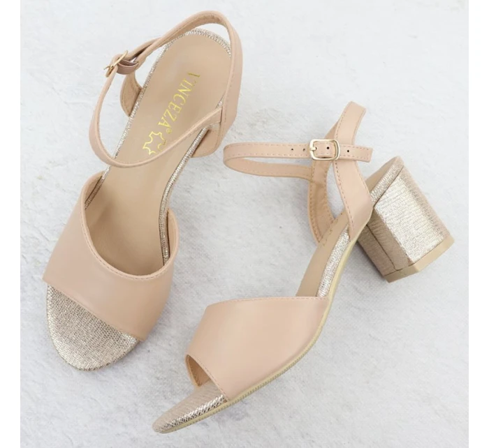 Béžové dámské sandály na jehlovém podpatku model 21904915 - VINCEZA