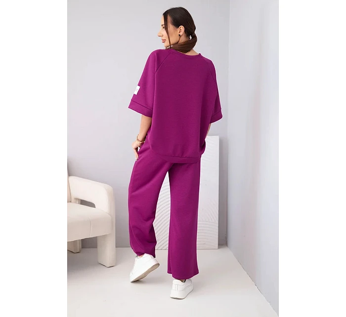 Dámský máslový komplet z viskózy mikina a široké kalhoty světle fialový
