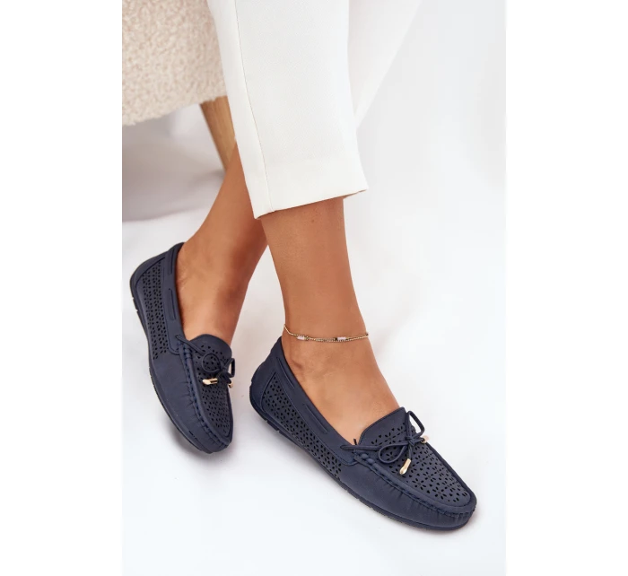 Dámské mokasíny s květinovým vzorem a šněrováním modré model 21704494 - Boto