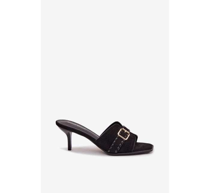 Dámské lodičky na jehlovém podpatku s páskem a zlatým sponou Černé Jelira