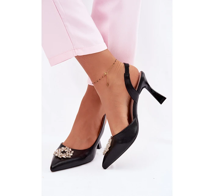 Sandály na podpatku s bižuterním ozdobením Vinceza 62277 Černé