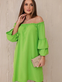 Španělské šaty s řasením na rukávu jasně zelené barvy