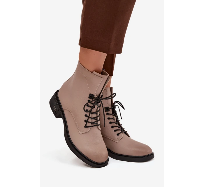 Dámské boty Vinceza – béžové, z pravé kůže, nízký podpatek, zateplené