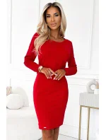 209-12 Bavlněné šaty s širokým páskem na zavazování - ČERVENÉ 209-12 Bavlněné šaty s širokým páskem na zavazování - ČERVENÉ