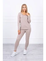 Sada s knoflíkovým výstřihem tmavě béžová
