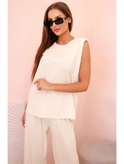 Dámský komplet z viskózy bez rukávů a rovnými kalhotami světlý béžový Dámský komplet z viskózy bez rukávů a rovnými kalhotami světlý béžový