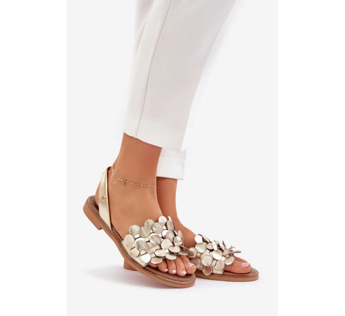 Kožené sandály na plochém podpatku Zazoo 40425 zlaté