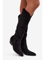 Eko Semišové Kozačky Dámské Na Podpatku Černé Jenaya Eko Semišové Kozačky Dámské Na Podpatku Černé Jenaya