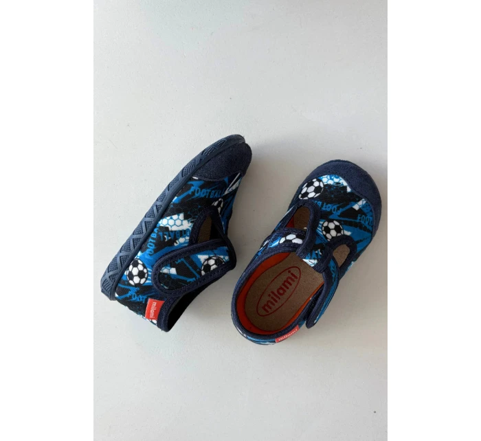 Dětské pantofle na suchý zip míčky tmavě modré model 21725234 - Milami