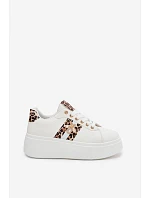 Dámské tenisky na platformě s přezkou Bílá leopardí vzor Palvessa Dámské tenisky na platformě s přezkou Bílá leopardí vzor Palvessa