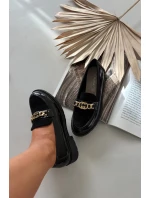 Lakované dámské mokasíny se zlatou ozdobou S.Barski – černé Lakované dámské mokasíny se zlatou ozdobou S.Barski – černé