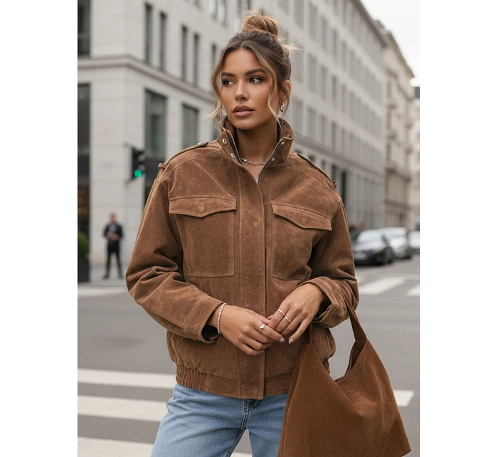 Dámská semišová bunda bomber světle hnědá FashionStreet TY5644