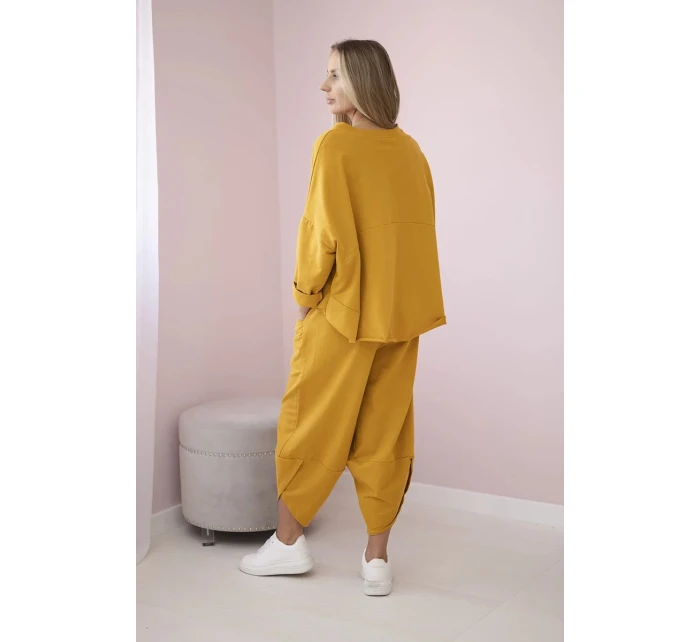 Bavlněná mikina kalhoty set hořčice Bavlněná mikina kalhoty set hořčice