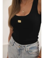 Dámská pruhovaná top na ramínkách s ozdobnou nášivkou černá