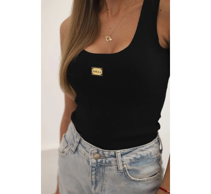 Dámská pruhovaná top na ramínkách s ozdobnou nášivkou černá