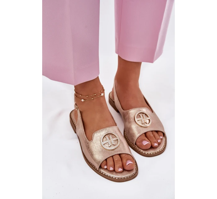 Dámské Sandály Na Podpatku S Ozdobou Růžové Zlato model 21698220 - S.Barski Dámské Sandály Na Podpatku S Ozdobou Růžové Zlato model 21698220 - S.Barski