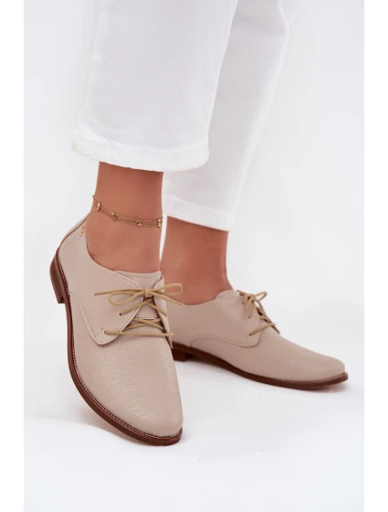 Dámské kožené elegantní šněrovací polobotky model 21707333 béžové - Zazoo