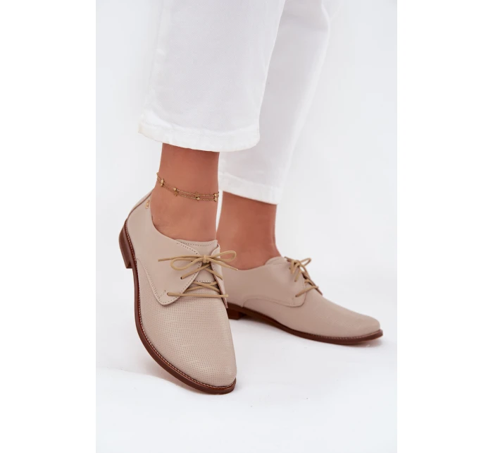 Dámské kožené elegantní šněrovací polobotky model 21707333 béžové - Zazoo