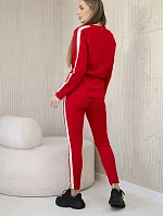 Dámská bavlněná souprava s proužky a stahovacími lemy červený