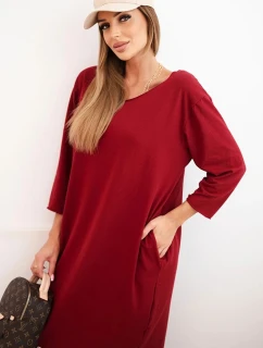 Dámská Plus Size z bavlnou s střihem a rukávem 3/4 bordová model 21337232 - K-Fashion