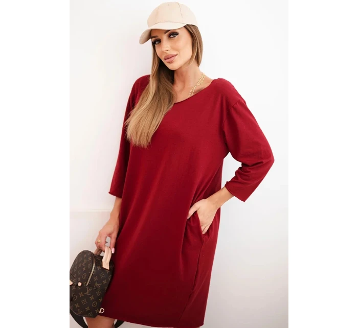 Dámská Plus Size z bavlnou s střihem a rukávem 3/4 bordová model 21337232 - K-Fashion