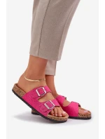 Textilní sandály na korkové podrážce s přezkami fuchsie model 21685385 - Boto