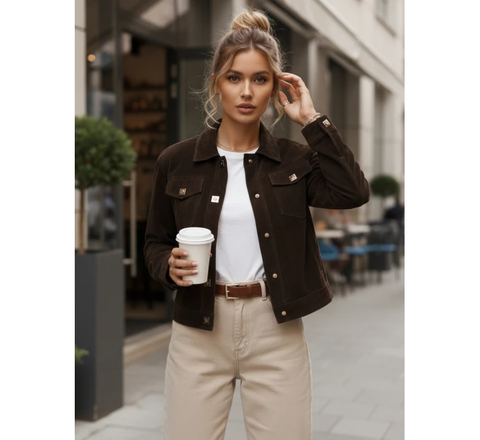 Dámská semišová bunda TY5583 Tmavě hnědá - Fashion Street