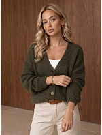 Dámský volný kardigan na knoflíky v olivové barvě FashionStreet MY2602 Dámský volný kardigan na knoflíky v olivové barvě FashionStreet MY2602
