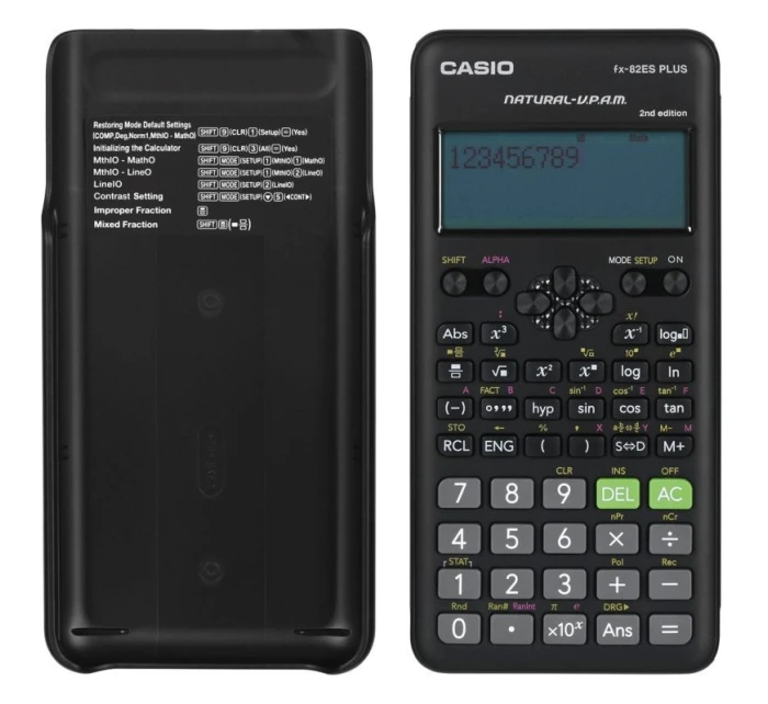 CASIO FX-82ESPLUS-2 VĚDECKÁ KALKULAČKA, 252 FUNKCÍ, 77X162MM, ČERNÁ KRABIČKA