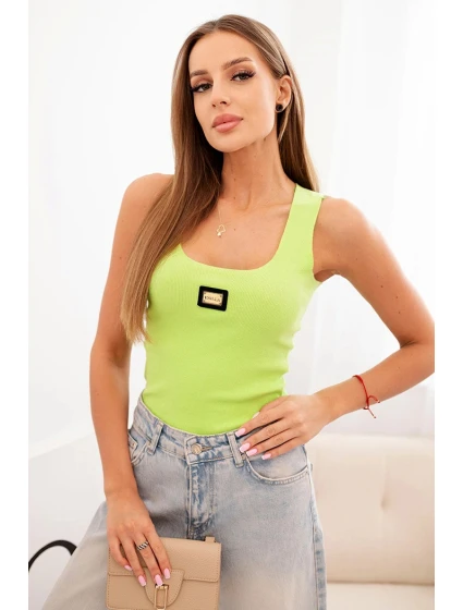 Dámská pruhovaná tílko s ozdobnou nášivkou světlá zelená