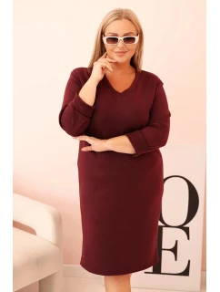 Dámská Plus Size šaty máslová s výstřihem do V a rukávem bordó