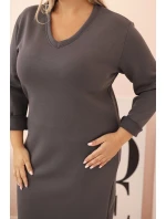Dámská plus size model 21280911 máslová s výstřihem do V a rukávem grafitová - K-Fashion
