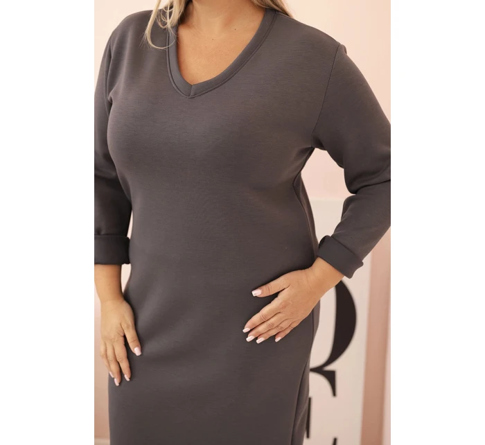 Dámská plus size model 21280911 máslová s výstřihem do V a rukávem grafitová - K-Fashion
